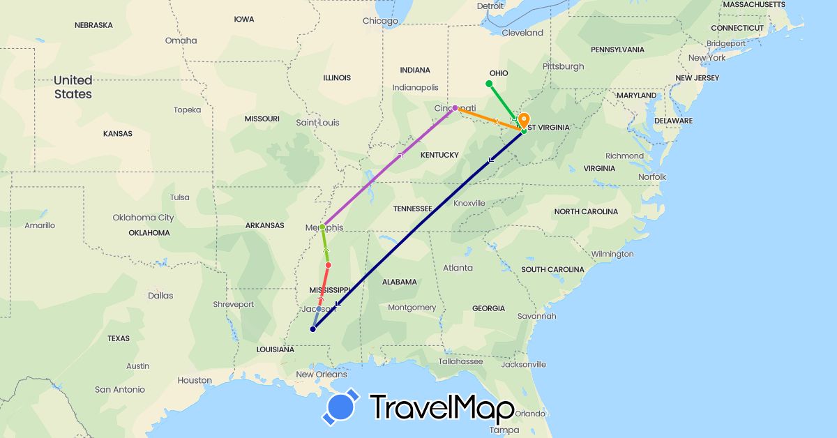 TravelMap itinerary: driving, bus, cycling, train, hiking, hitchhiking, electric vehicle in United States (North America)